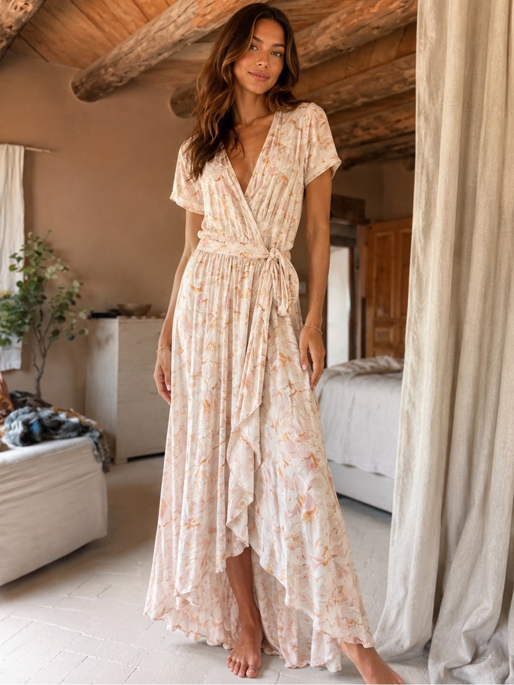 saltwater LUXE Blush Floral Wrap High-Low Dress